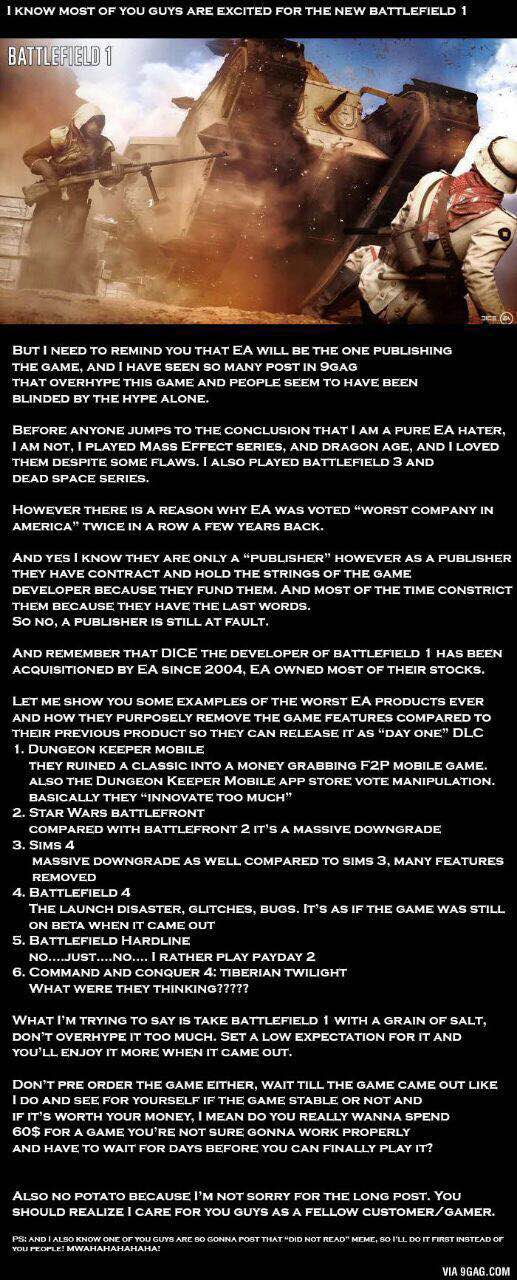 Reminder About Battlefield One