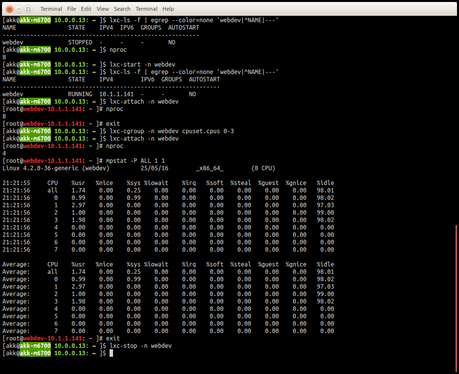 Limit CPUs in LXC Containers