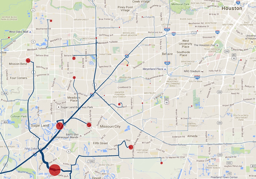 Commute Locations to Sugar Land