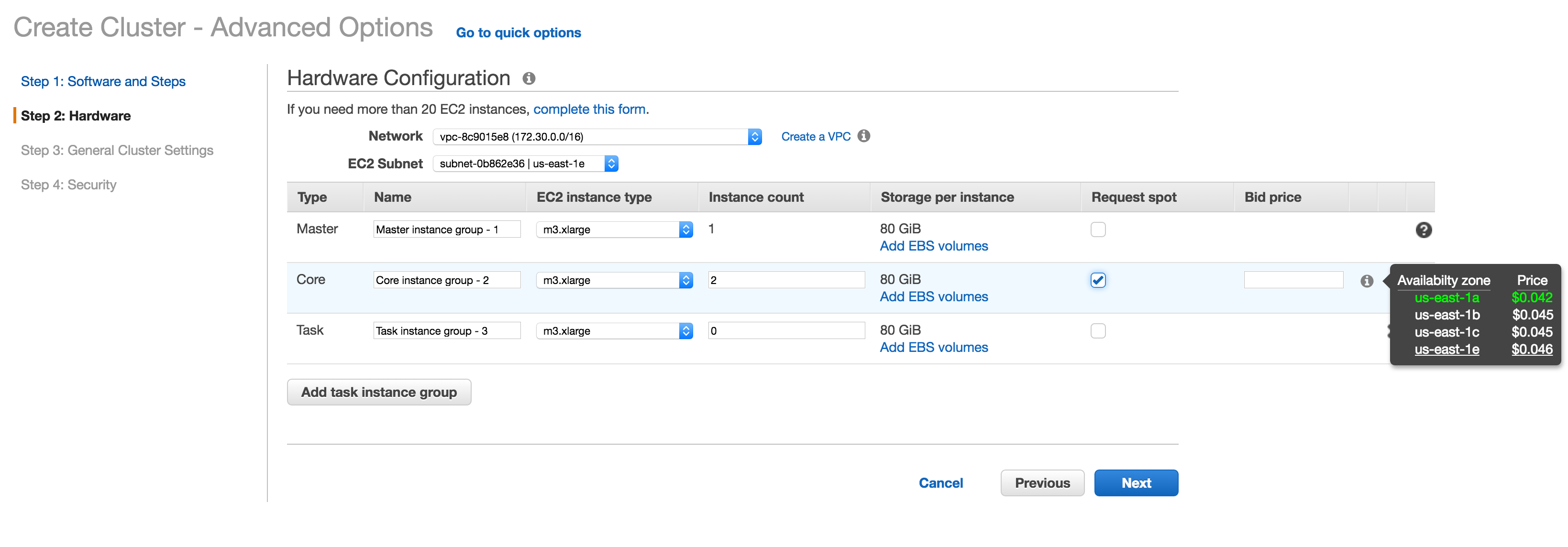 Setting Spot Pricing Bid in EMR Cluster Create page