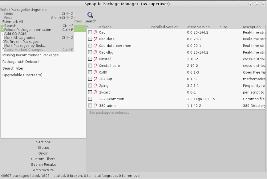 Synaptic Menu bar