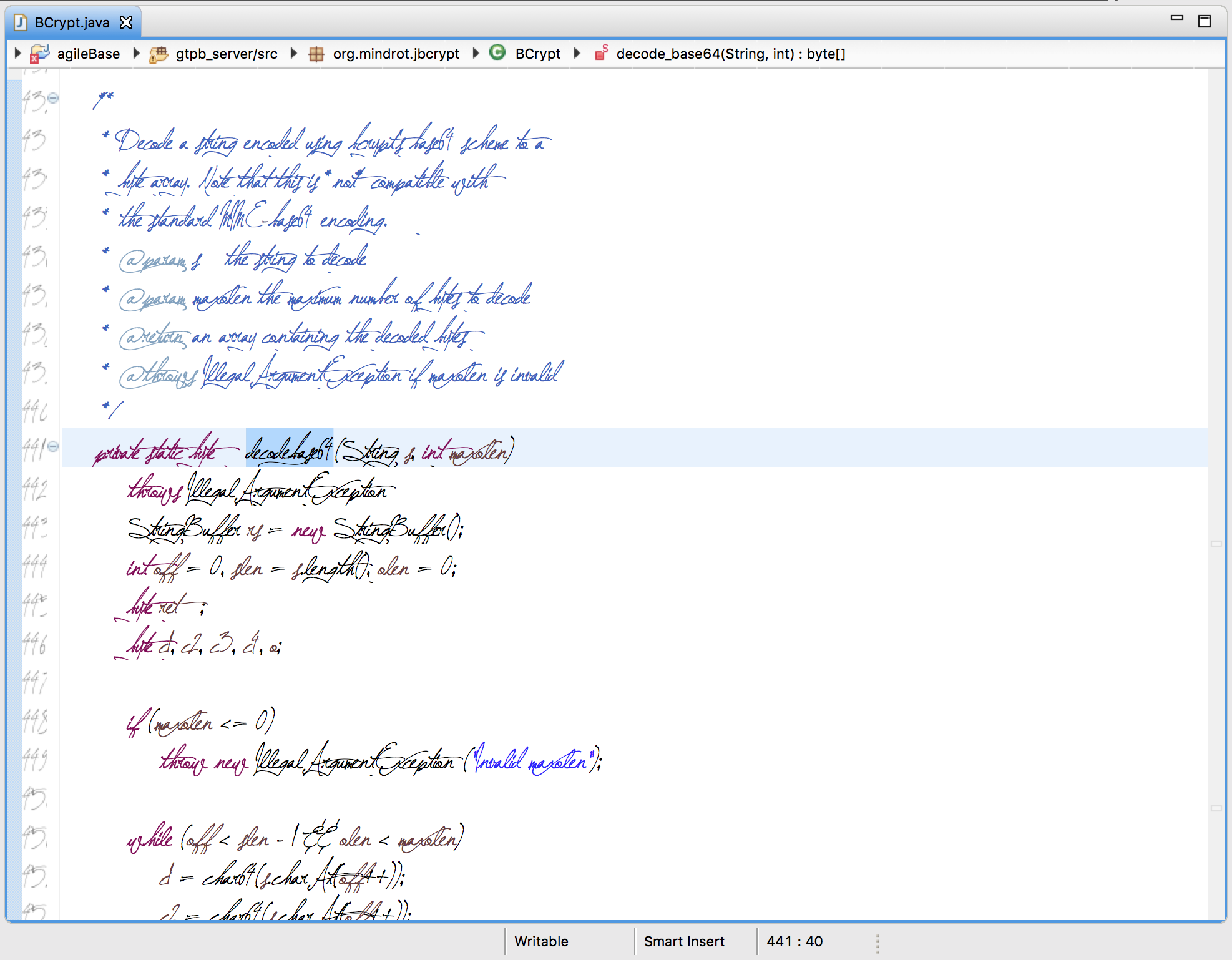 handwritten code
