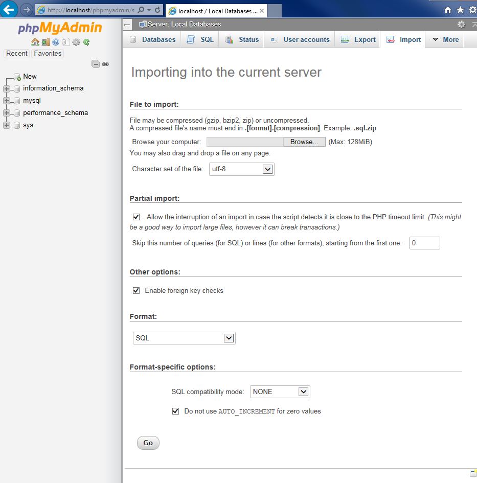 Git Wamp roots and Phpmyadmin DB Import