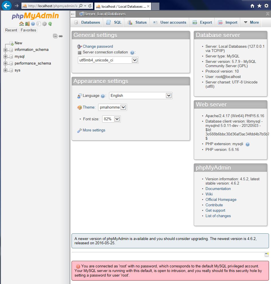 Git Wamp roots and Phpmyadmin DB Import