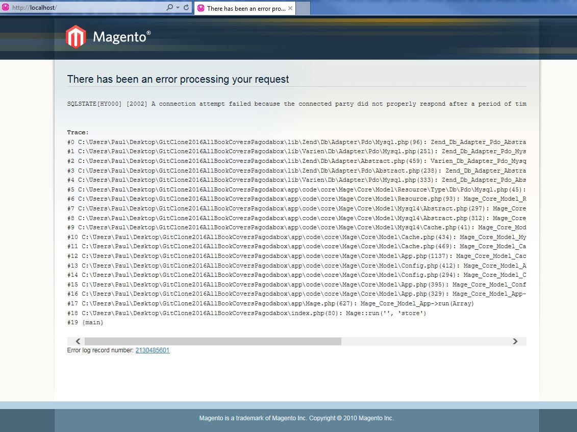 localhost run 1 without DB imported yet