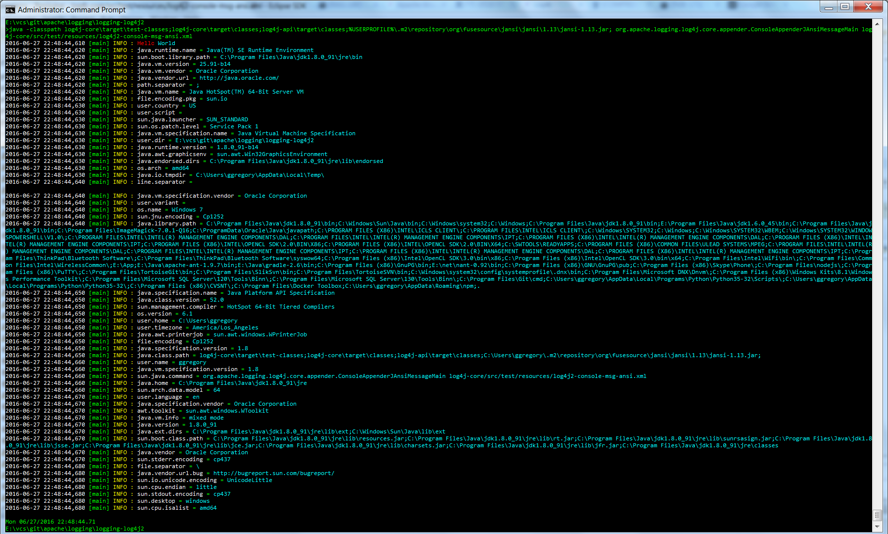 Log4j 2 colors in message text
