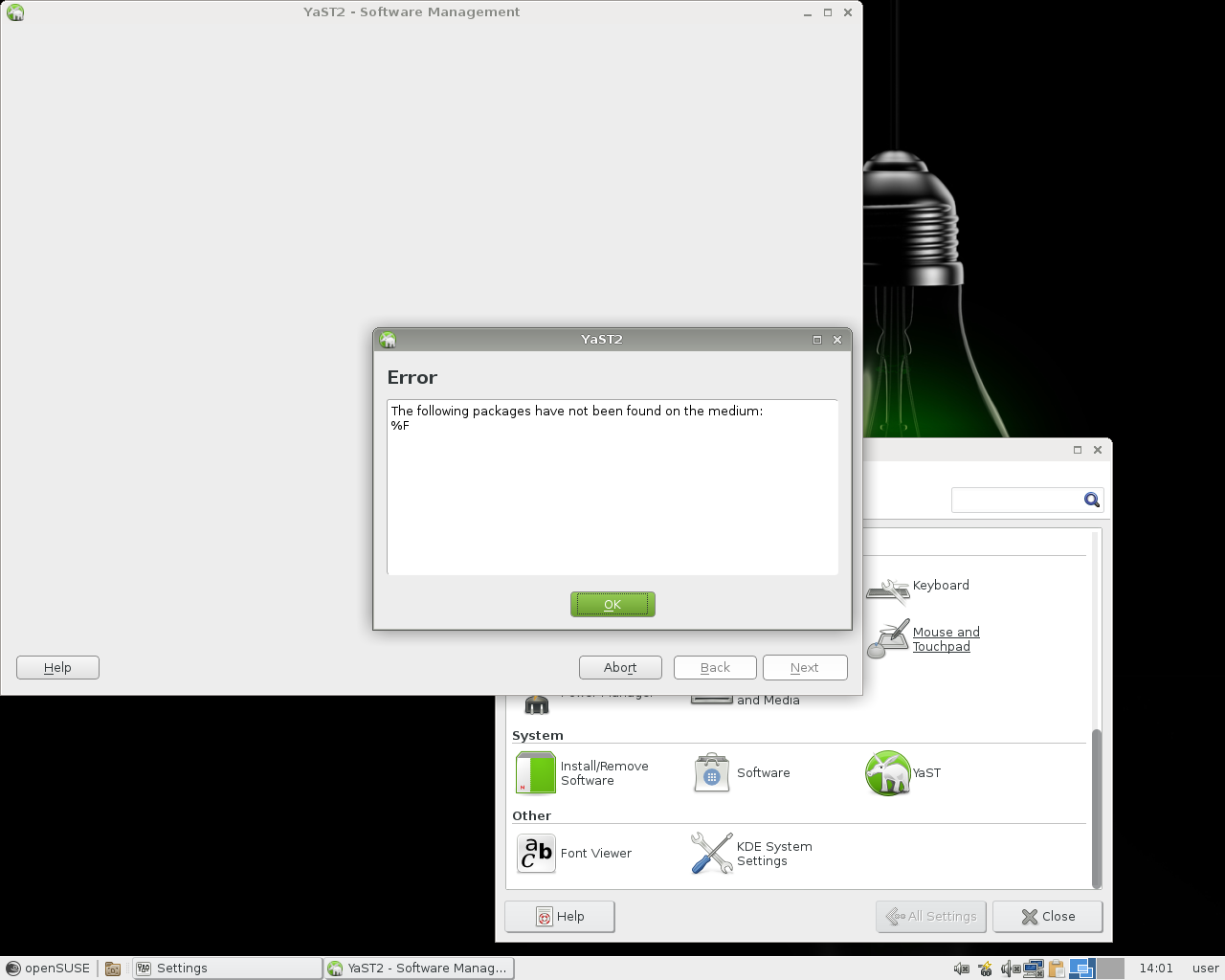 openSuse 42.1 XFCE settings manager cant start software manager