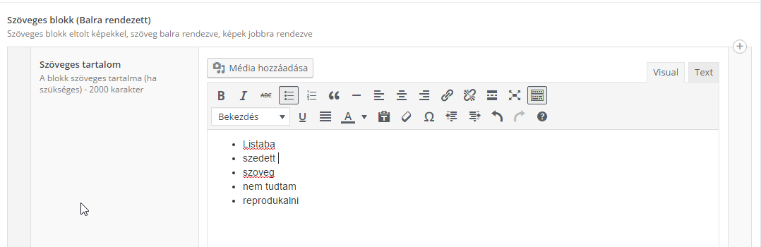 Admin editor lista szerkesztes