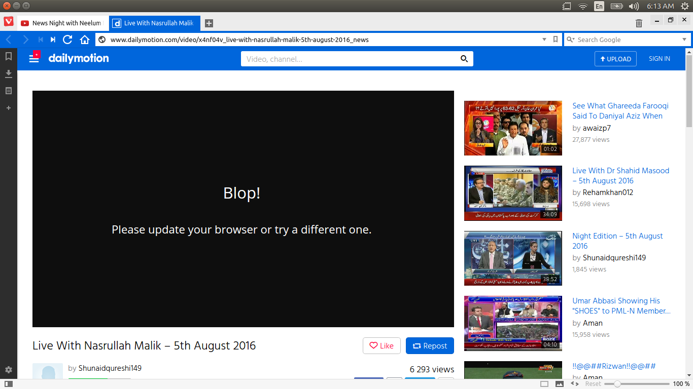 Dailymotion.com does not seem to support vivaldi