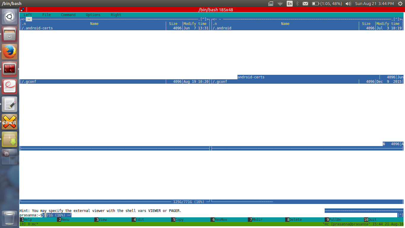 mc inside tmux