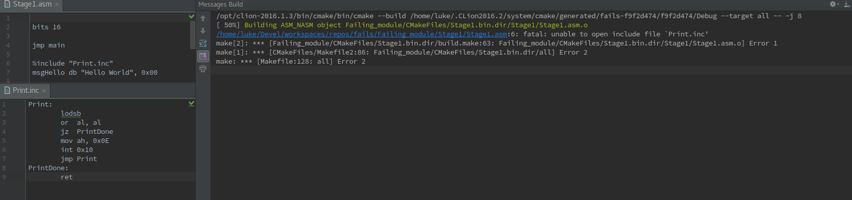 Failure Message CMake