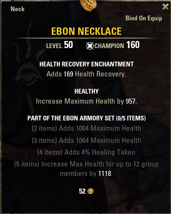ESO 2.5 Live Ebon Necklace CP160 Legendary Healthy Bind-on-Equip