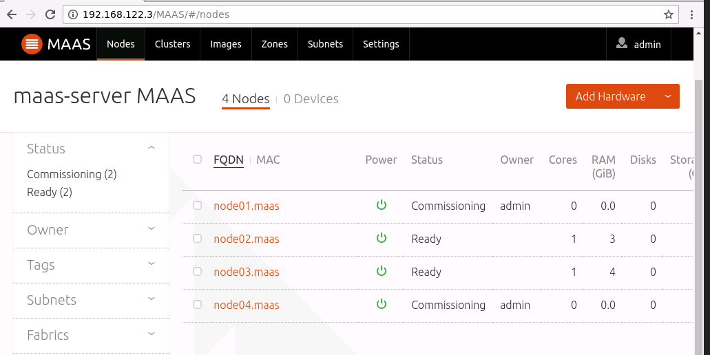 Nodes State after 15 min of commissioning started