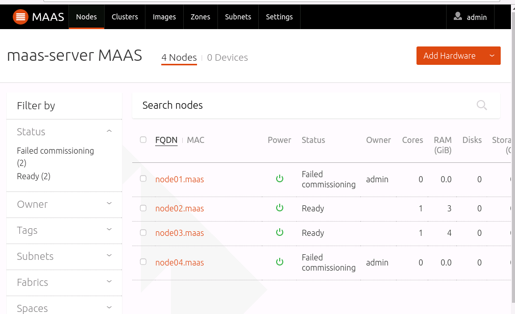 Two nodes failed commissioning with ERROR: Node marking failed : Node operation 'Commissioning' timed out after 0:20:00.