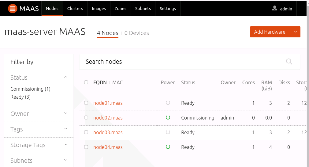 For two nodes disks detected. For other two nodes MAAS not able to detect the nodes.
