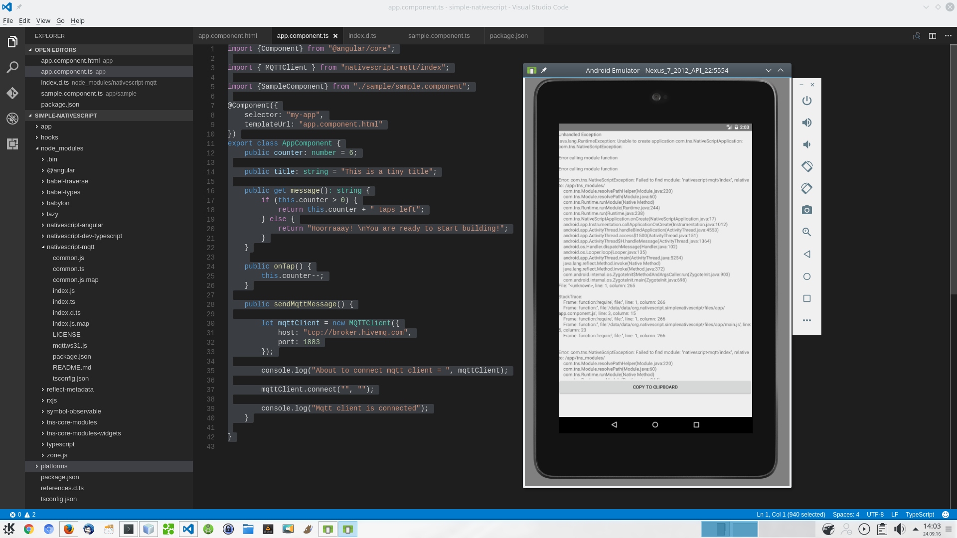 NativeScript Mqtt Problem
