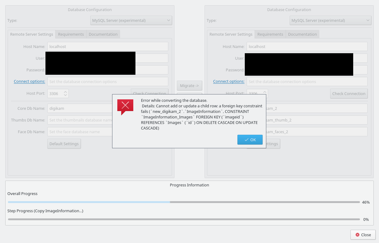 DigiKam database conversion error