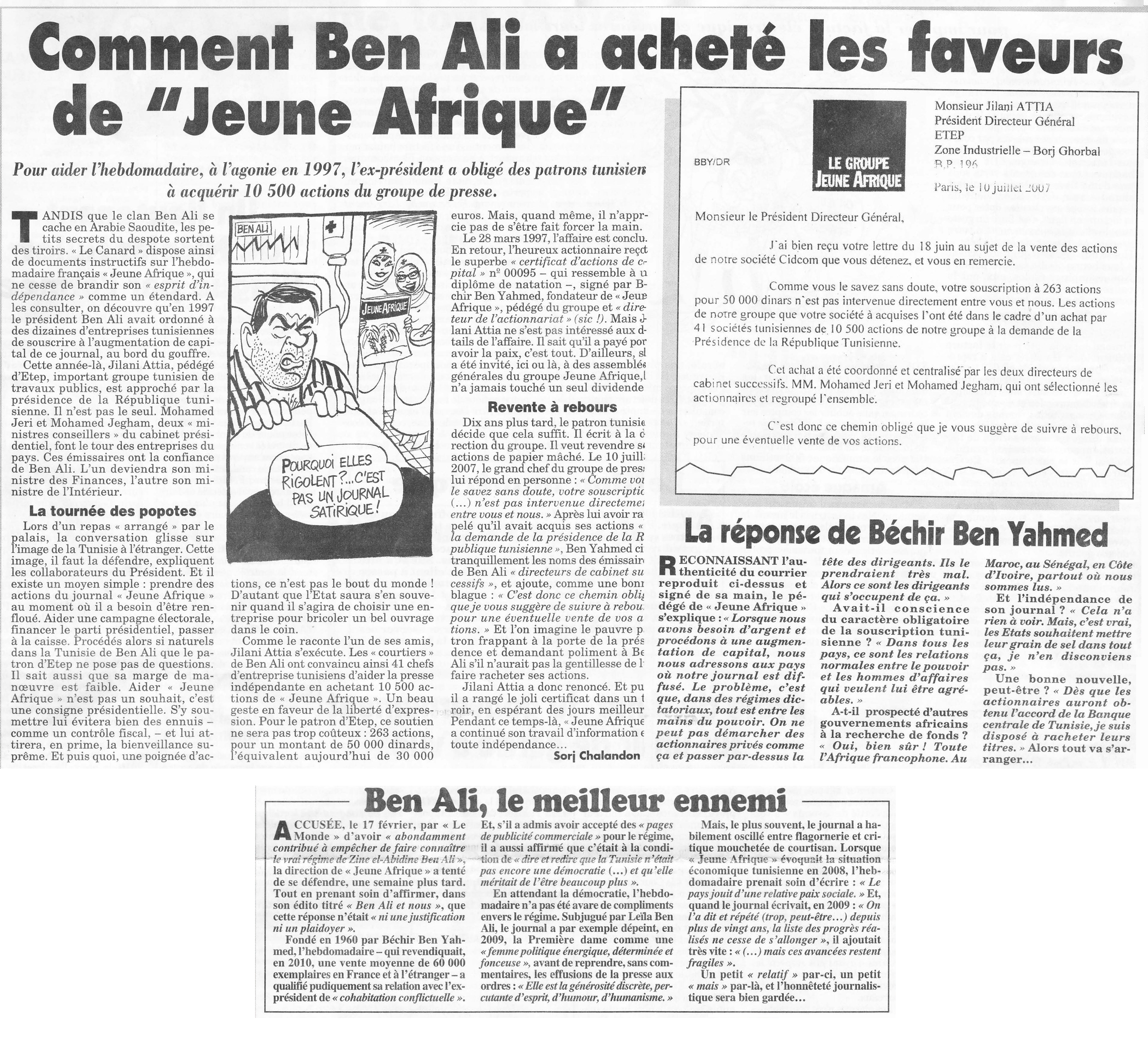Comment Ben Ali soutenait soutenait Jeune Afrique