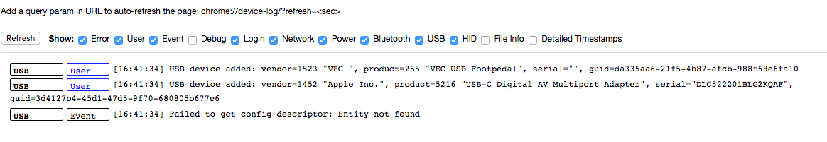 Chrome:device-log