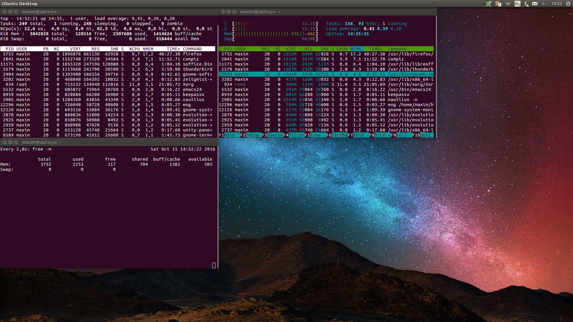 top vs htop vs free -m