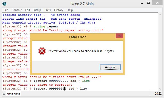 Tkcon crash