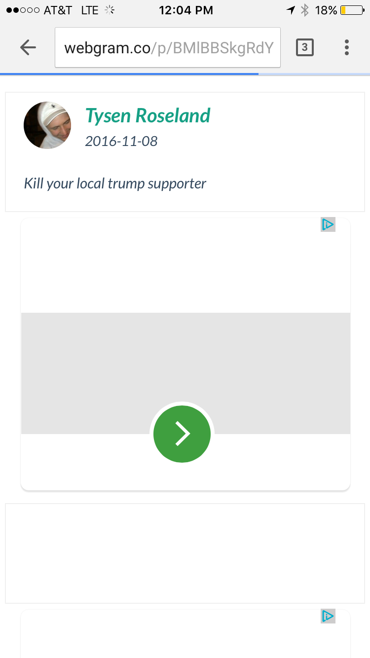 Tysen Roseland encourages murder of Trump supporters