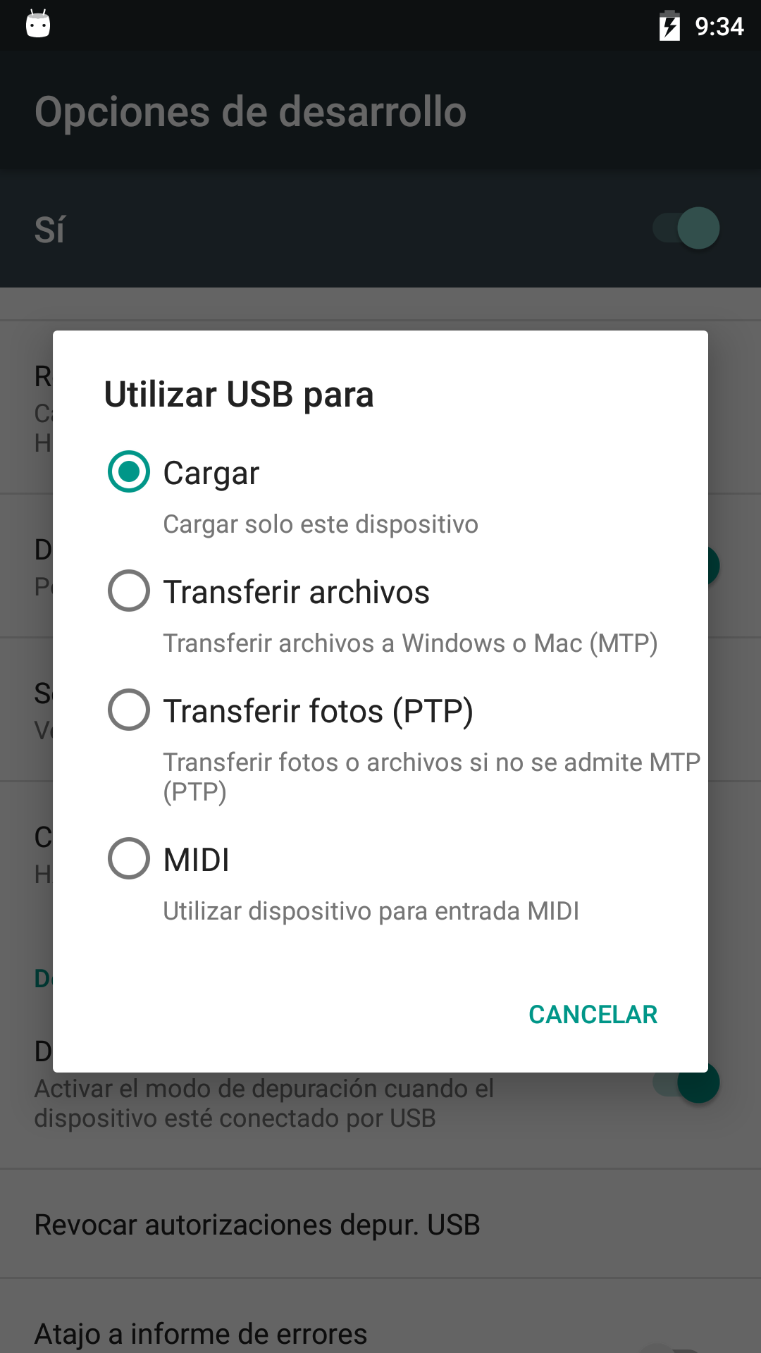 Modos conexión USB