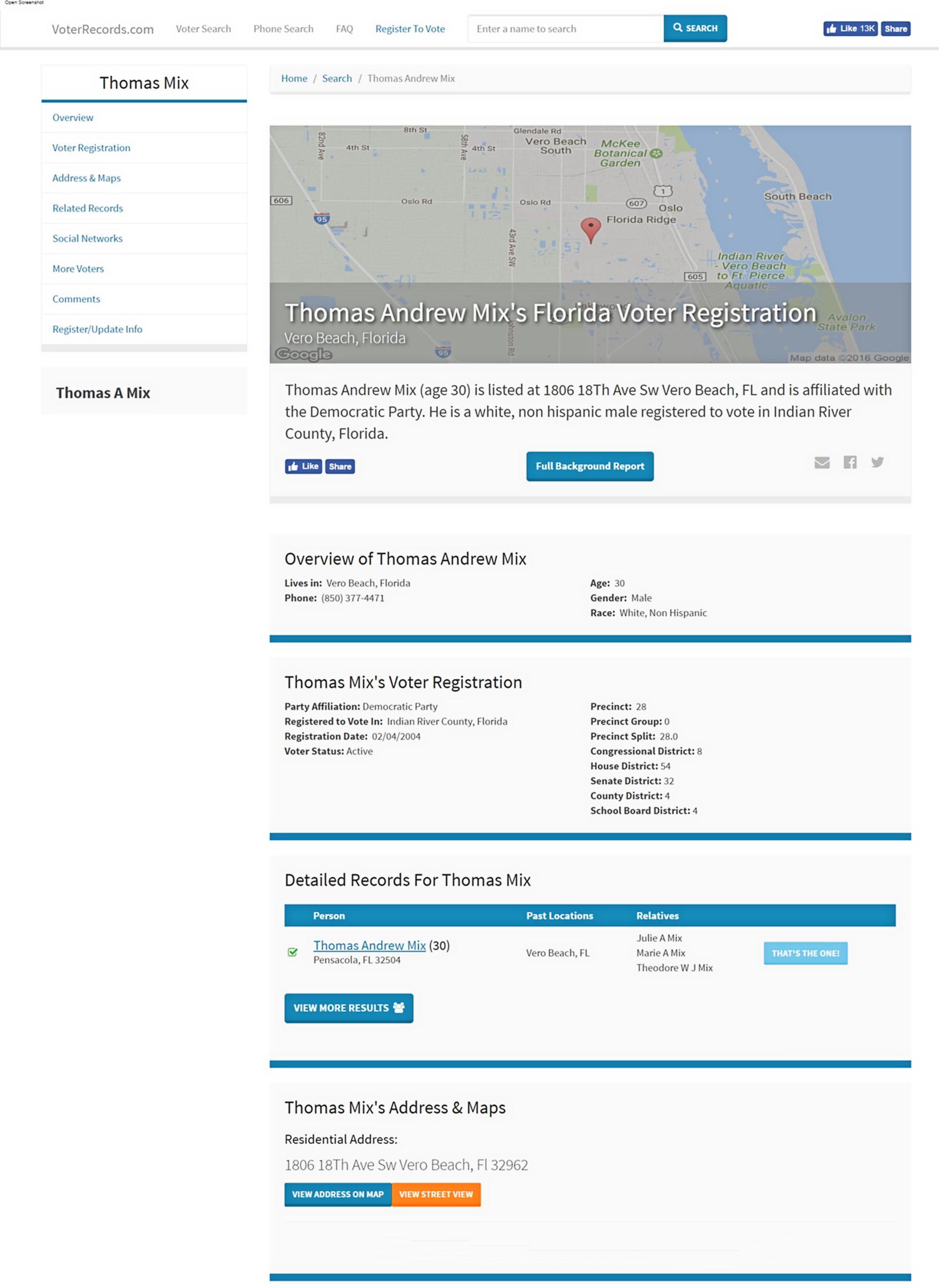 Thomas Mix of Vero Beach Voter registration