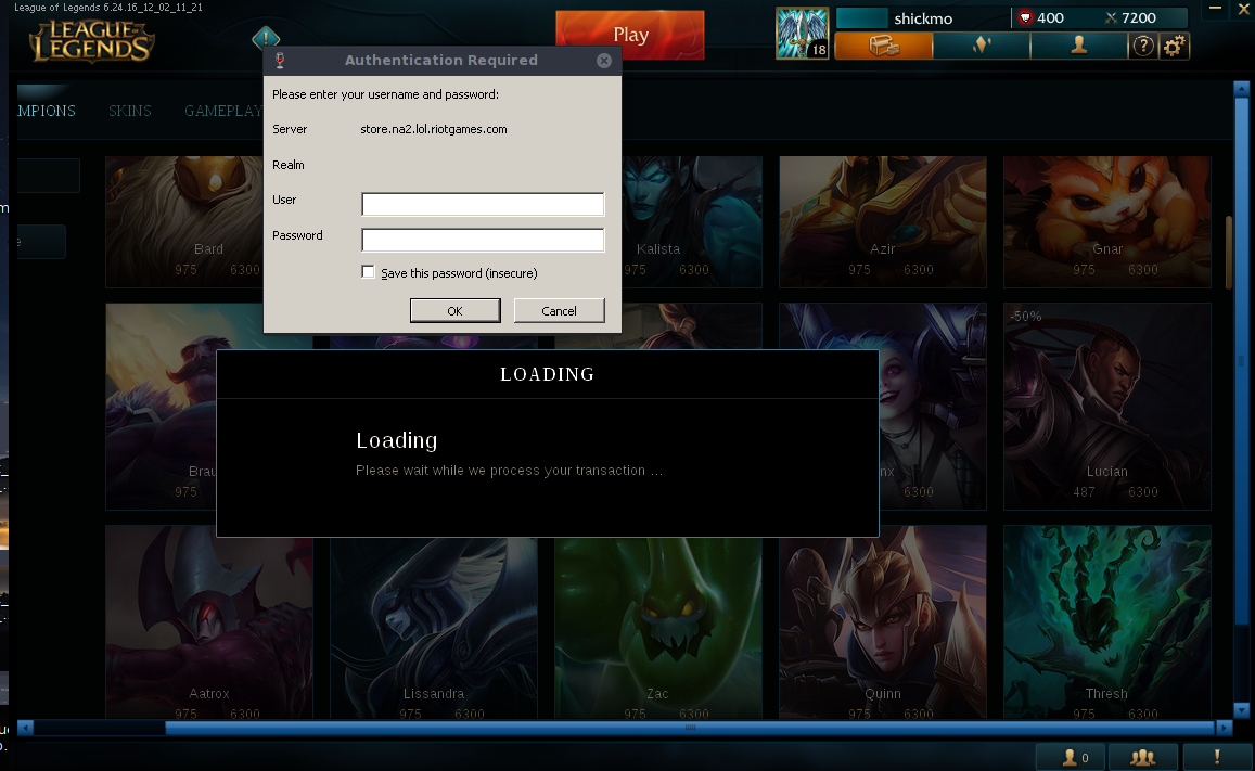 Can't buy champs from LOL store