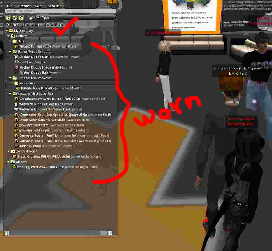 worn items in inventory