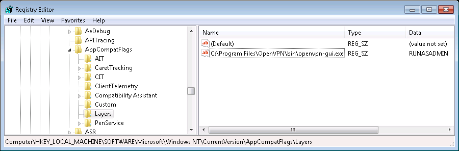 Registry setting for run-as-admin flag
