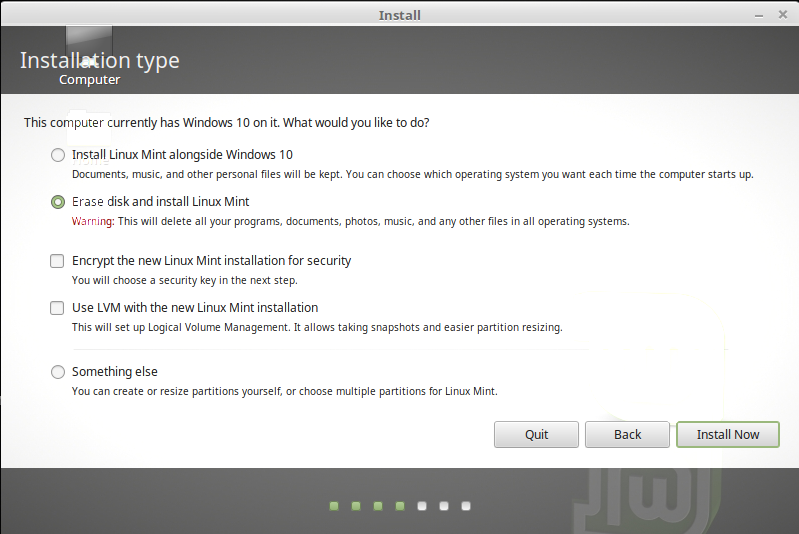 Mint 18.1 Install Start Screen