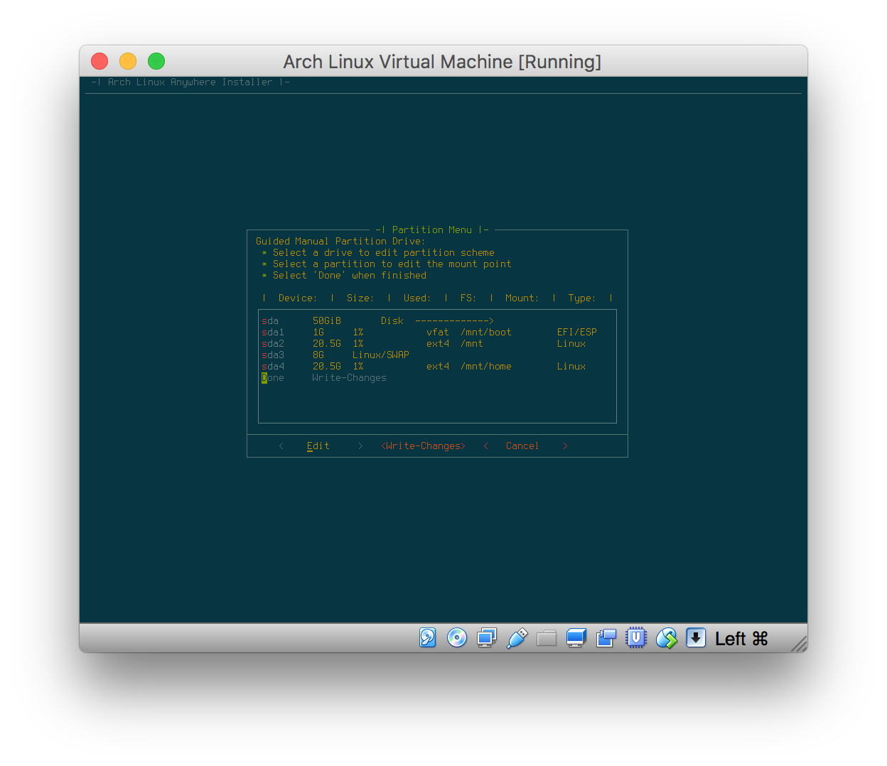 Arch Linux Part Table