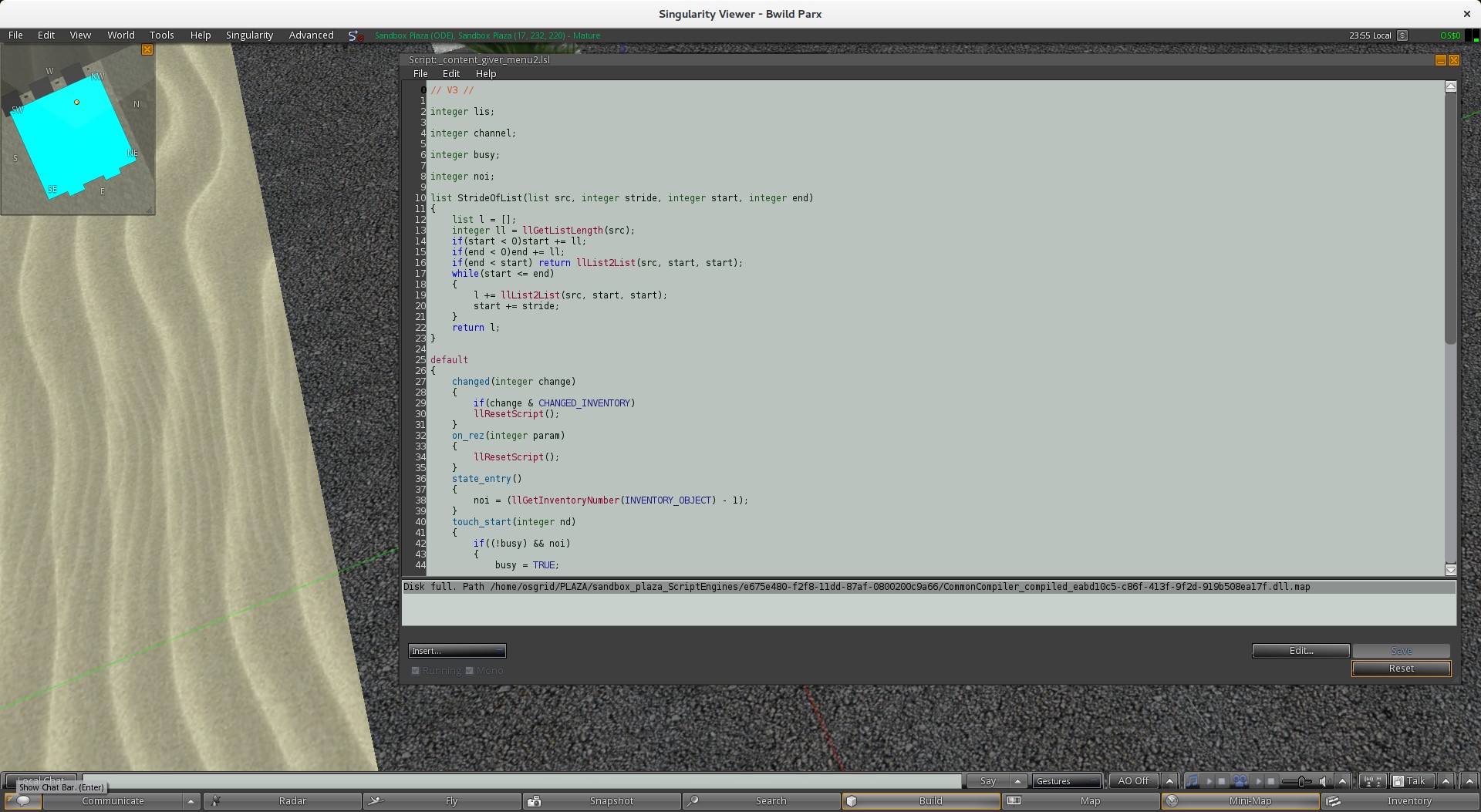 Sandbox Plaza: Script error: Disk full.
