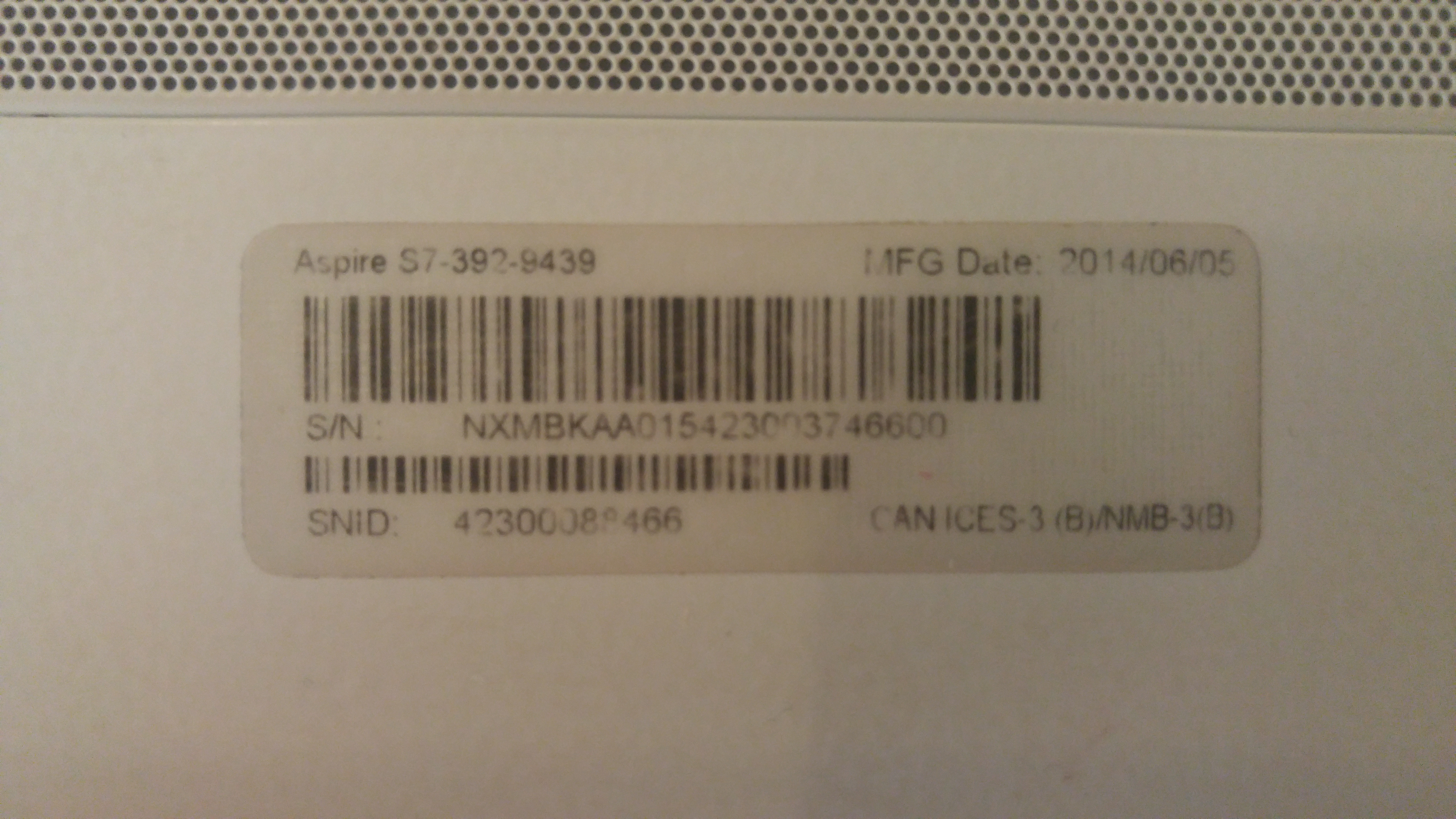 Acer Aspire S7 serial number