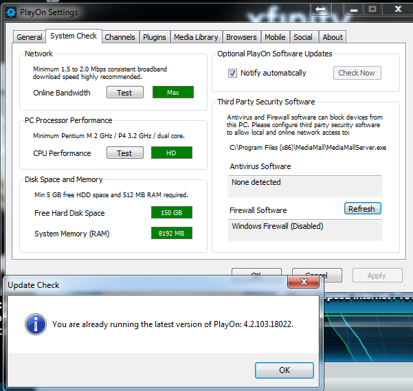 Playon System Check