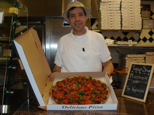 Paolo with vegan pizza 2008