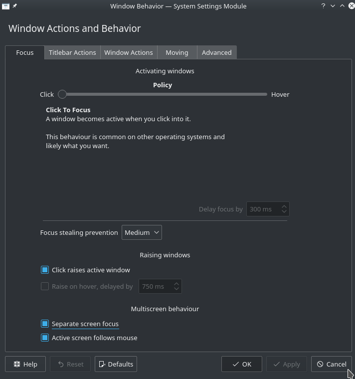 KDE Windows Behavior