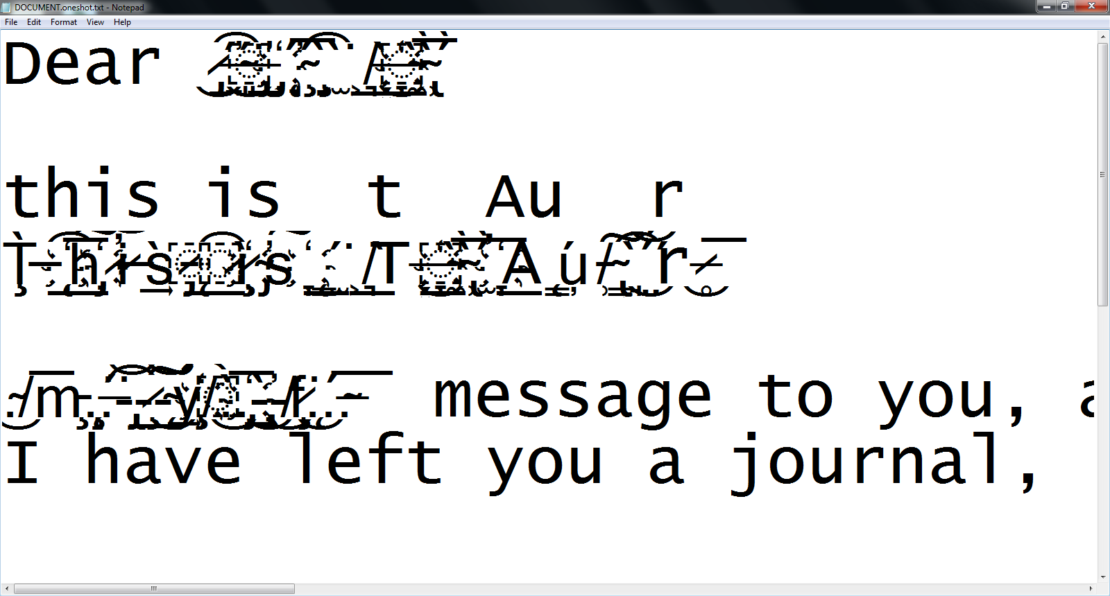 This is the first documents message in the game, with the addition of what i see in the jumble.