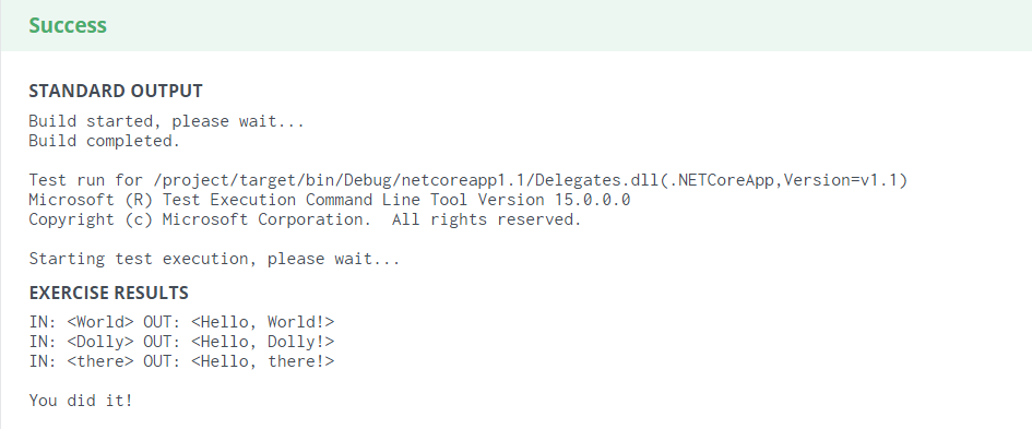 Output of C# unit test exercise