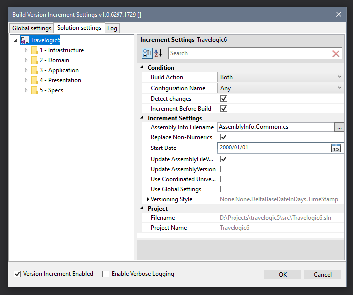 Build Incrementor Solution Settings