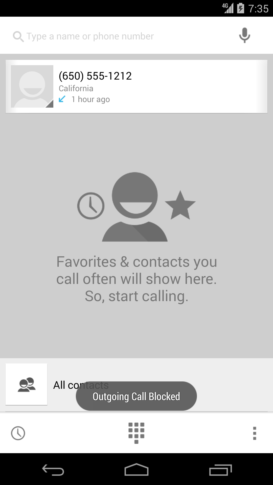 Outgoing call blocked
