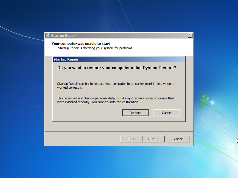 Let the repair go through. If you get this window, select "Cancel."