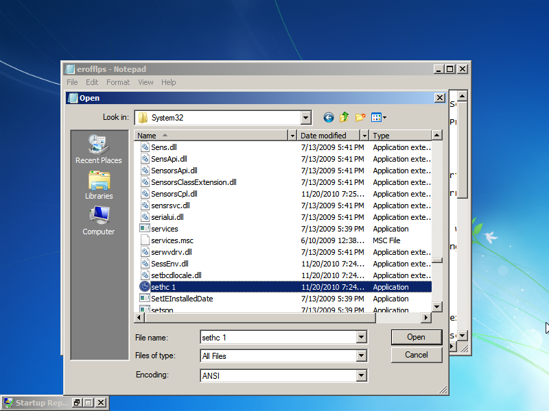Find "sethc" in the same folder. This file executes sticky keys. Rename it to "sethc 1."