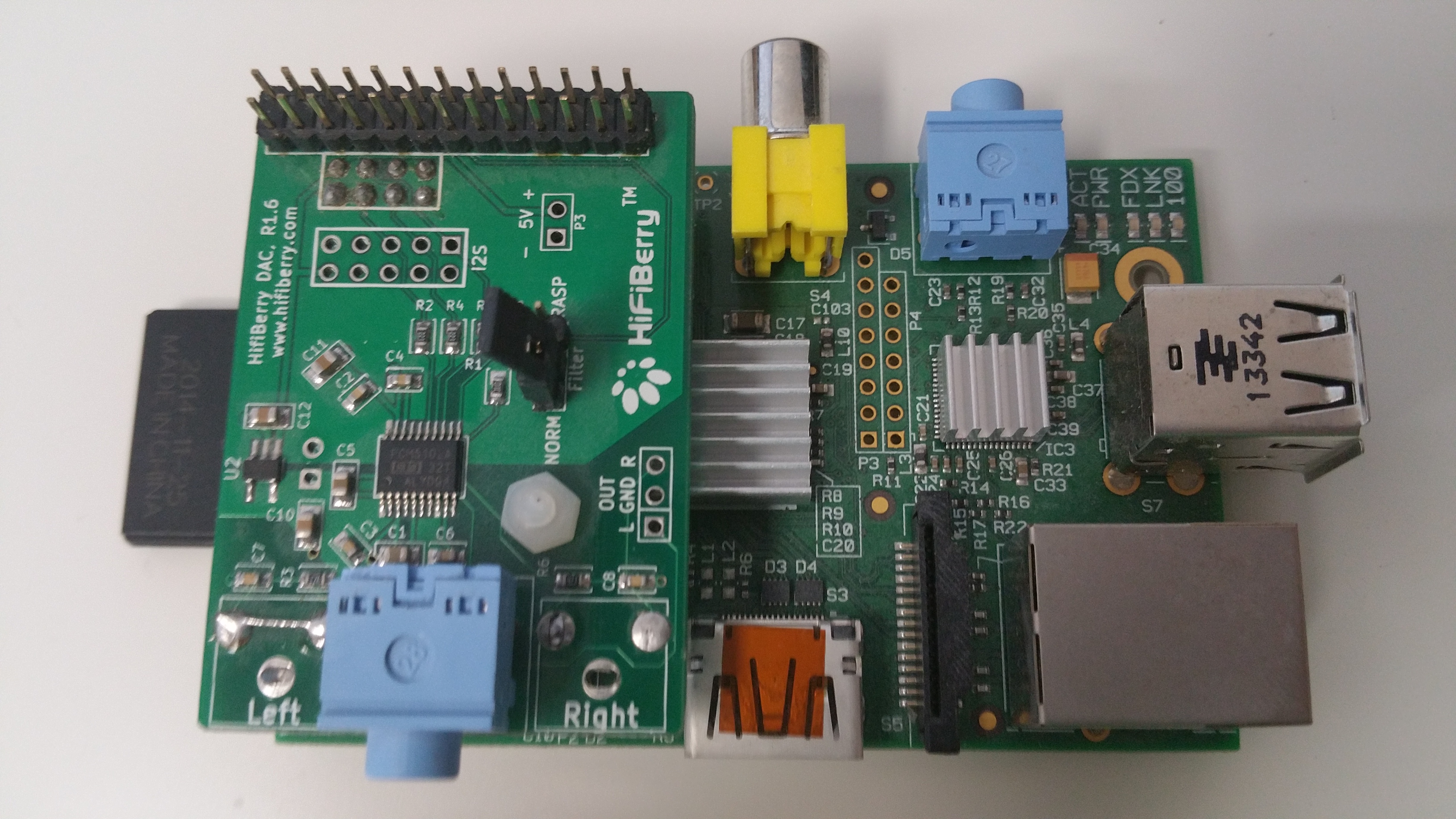 Hifiberry DAC stacked onto RasPi1