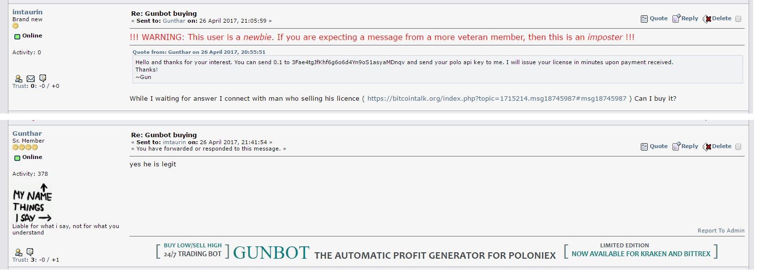 SCAM! Selling gunbot license 2