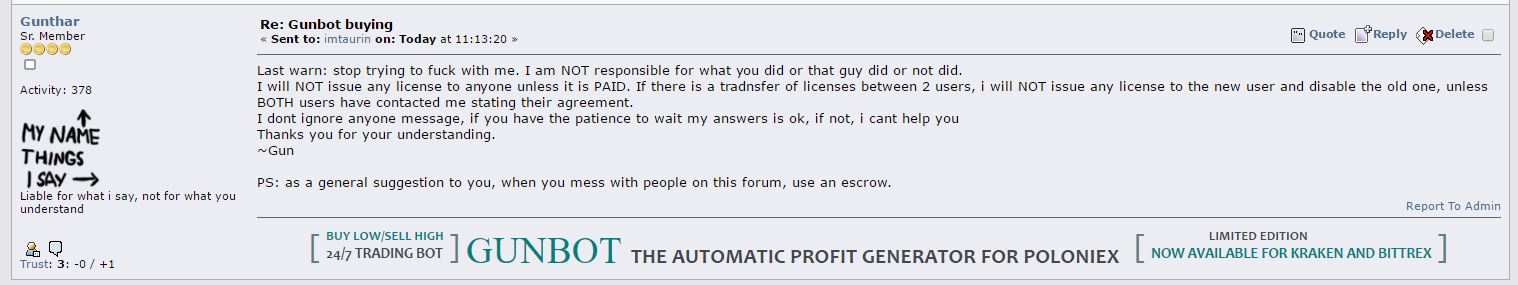 SCAM! Selling gunbot license 5
