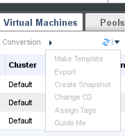 ovirt VM Tab pop-down