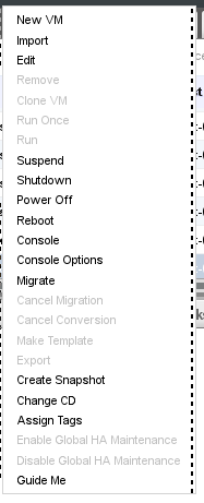 ovirt VM context menu