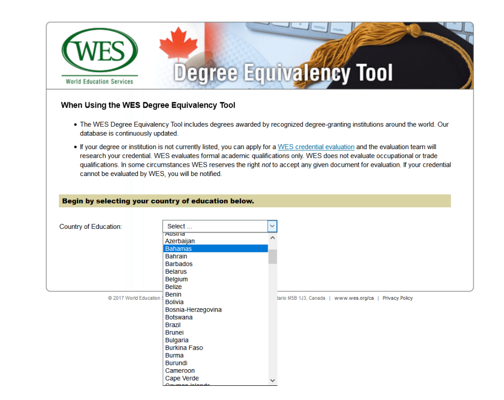 When Using the WES Degree Equivalency Tool